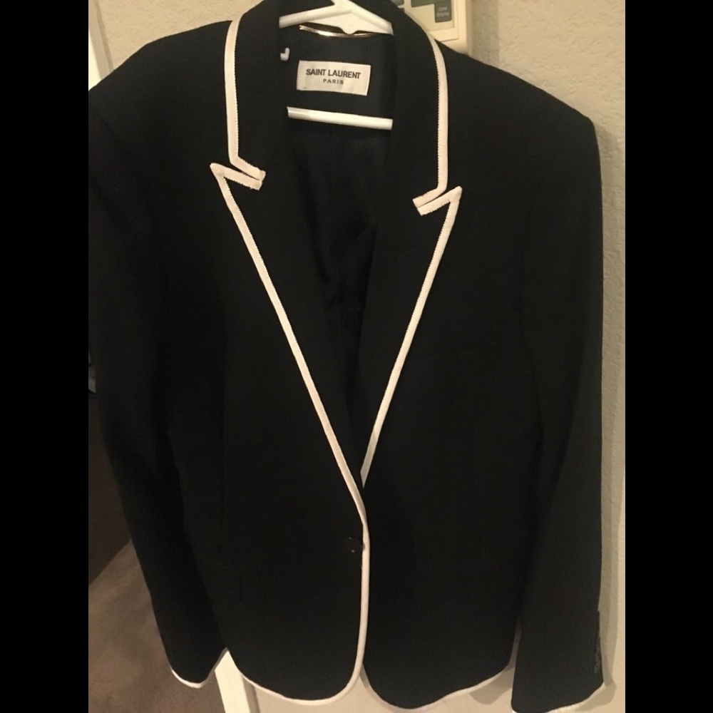 Saint Laurent Black Blazer with White Piping